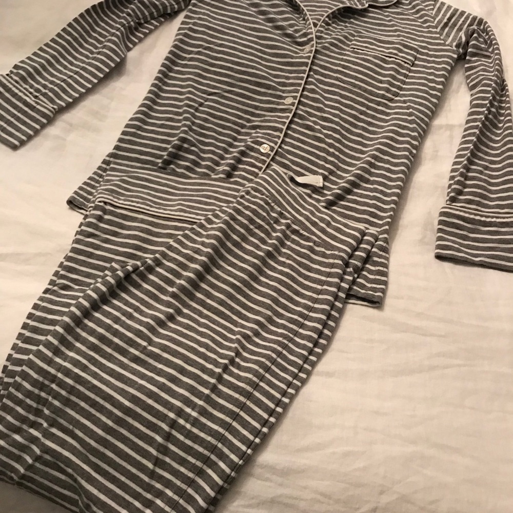 J Crew gray white striped long sleeve pajama set